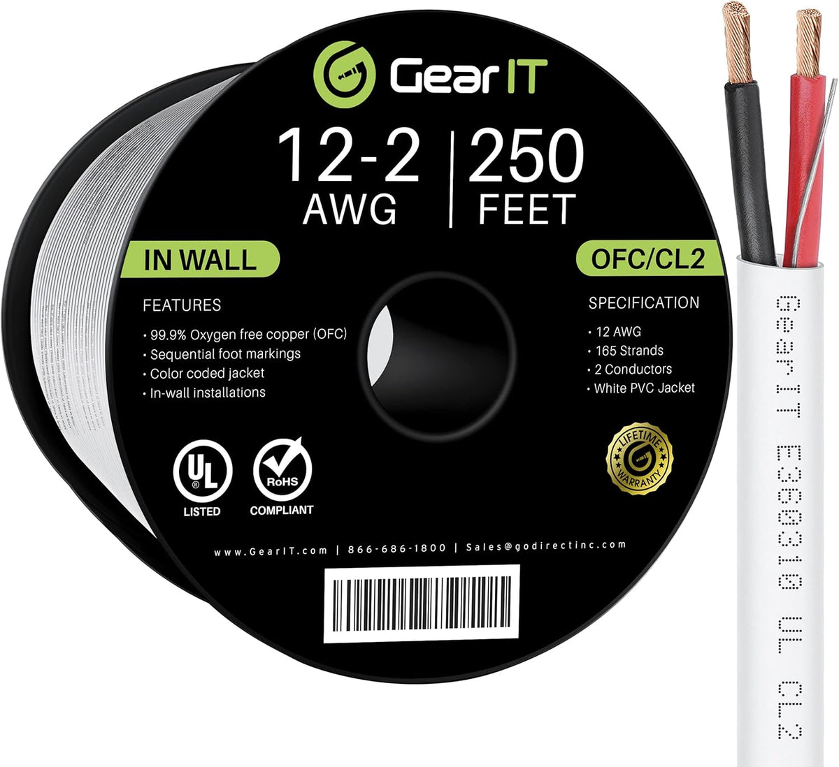 12AWG OFC Speaker Wire, White 100 Feet F5349