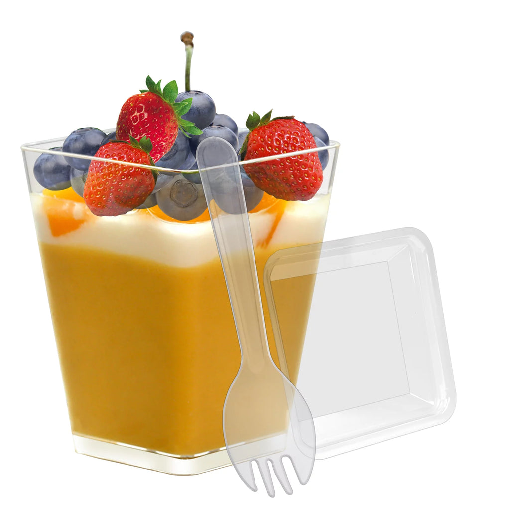 100 Pack 5.4oz Clear Dessert Cups with Lids and Spoons E1210