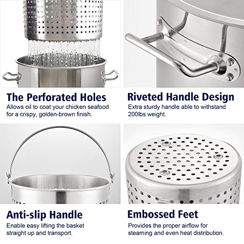 32QT Stainless Steel Stock Pot 6-Piece with Basket and Steamer Rack D362102