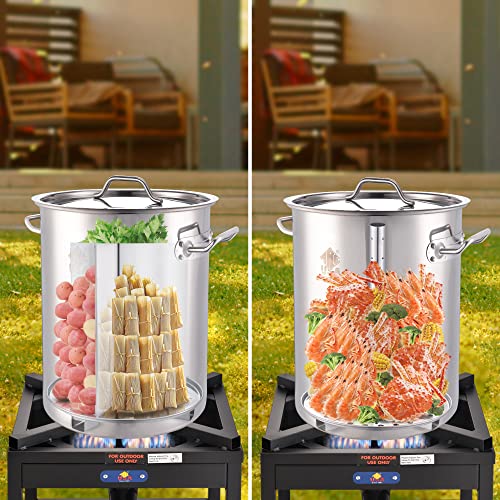 32QT Stainless Steel Stock Pot 6-Piece with Basket and Steamer Rack D362102