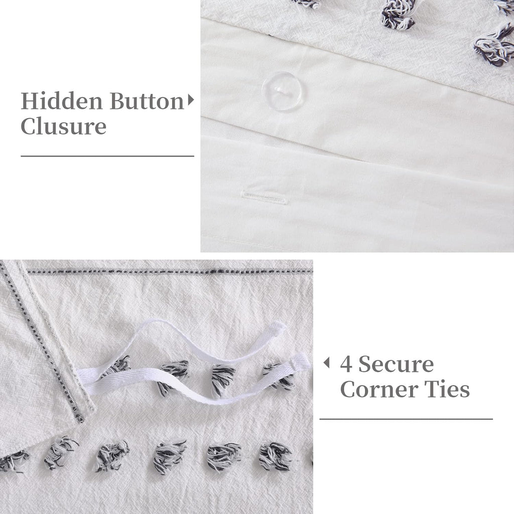 100% Cotton Queen Size 3Pcs Yarn-Dyed Tufted Dots Jacquard Duvet Cover Set B506