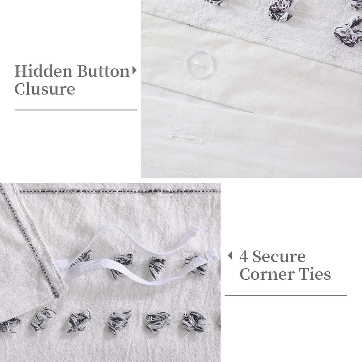100% Cotton Queen Size 3Pcs Yarn-Dyed Tufted Dots Jacquard Duvet Cover Set B506