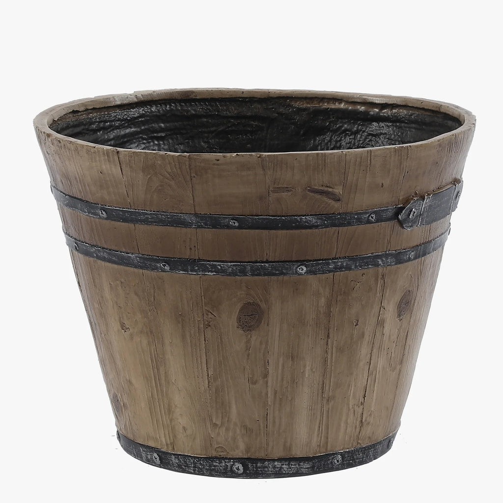 Set Of 2 Rustic Brown Faux Wood Planters P53644