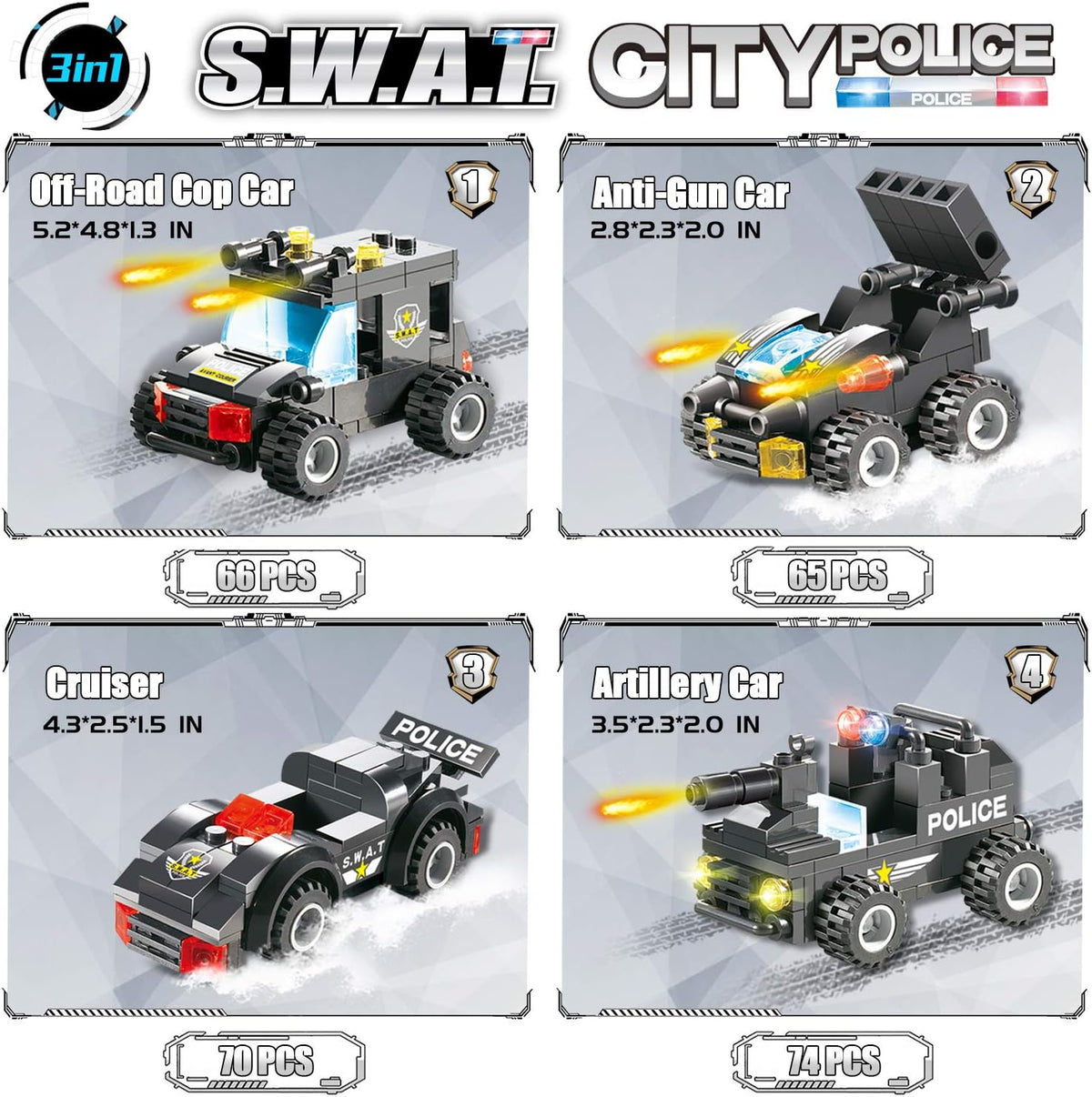 1110 PCS SWAT City Police Station Mobile Command Center Truck Car Building Blocks Set with Storage Box V630
