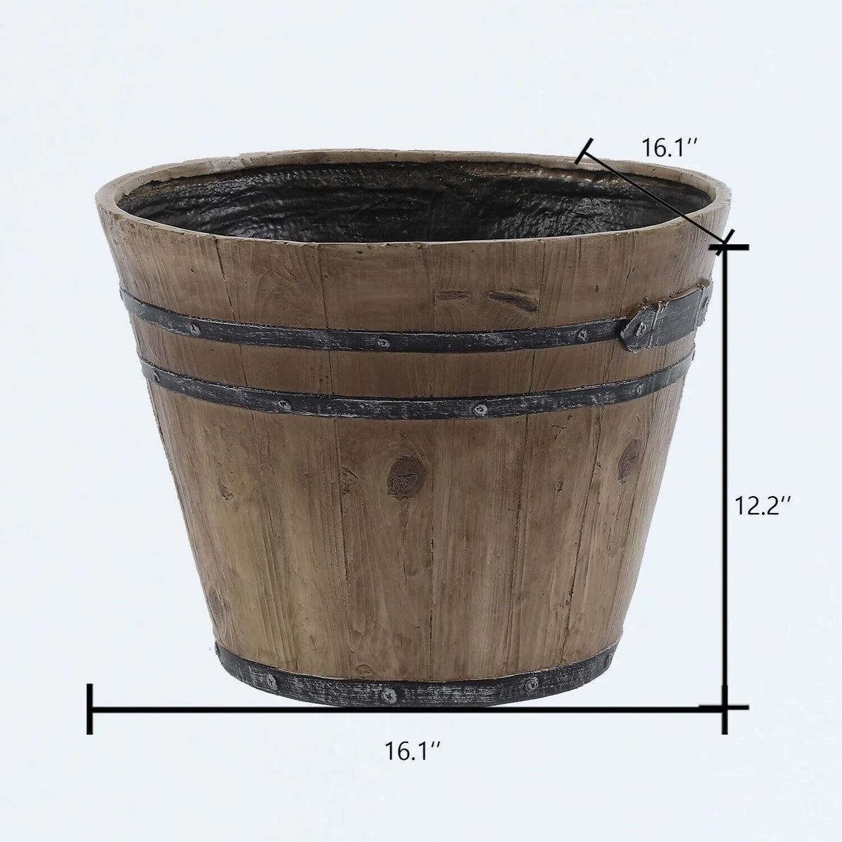 Set Of 2 Rustic Brown Faux Wood Planters P53644