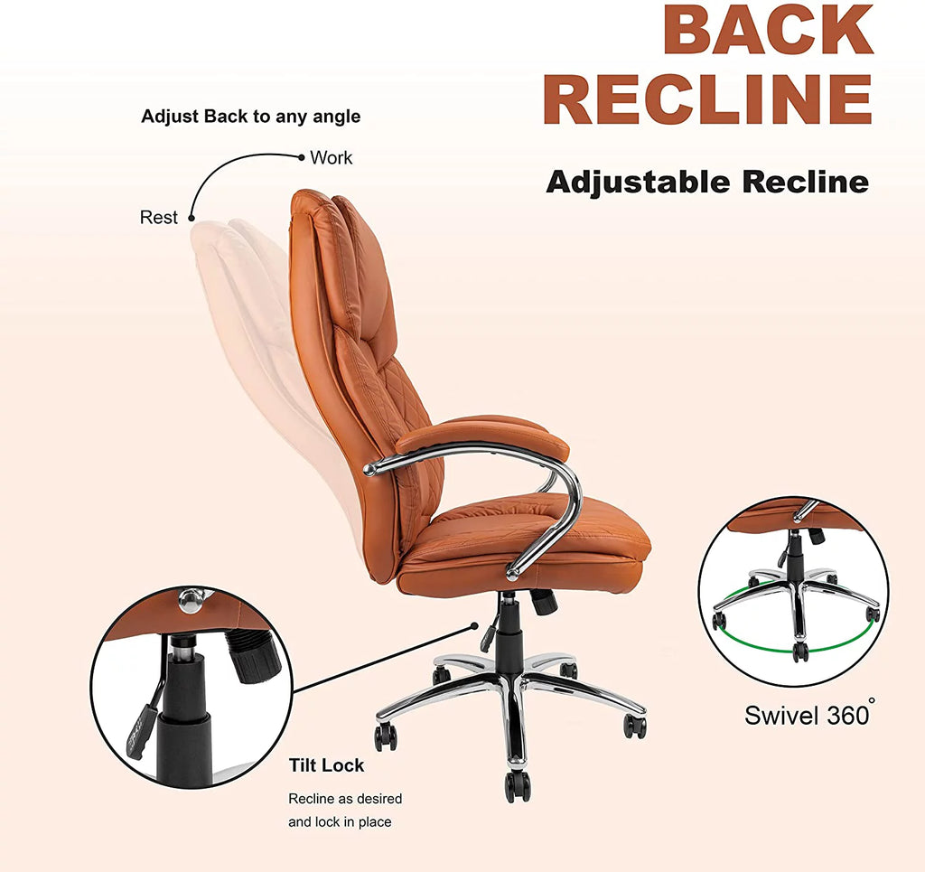 Camel Brown Big and Tall Executive Office Chair 400lbs Capacity PU Leather R247