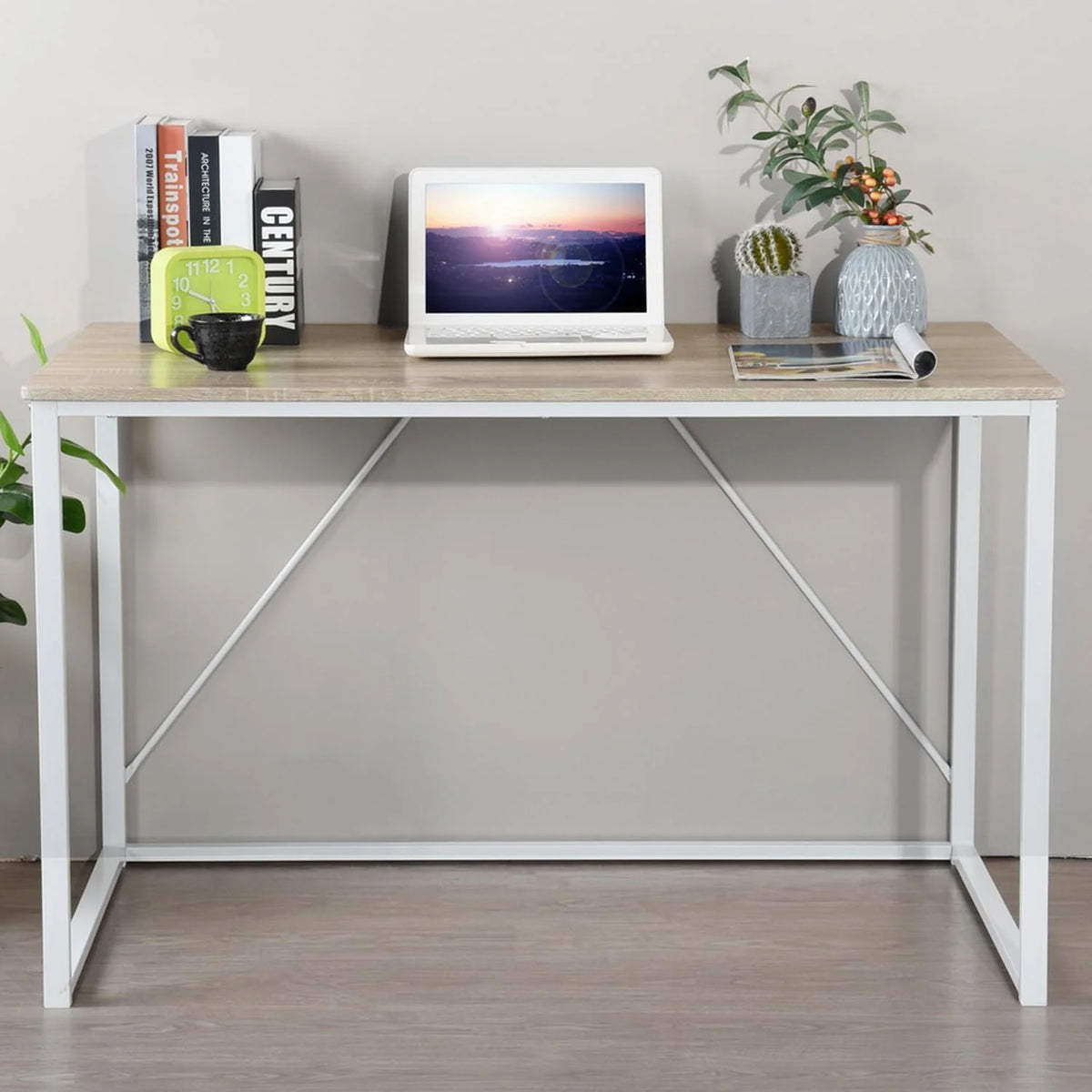 47.2 Inch Light Brown and White Computer Desk with Metal Frame S476
