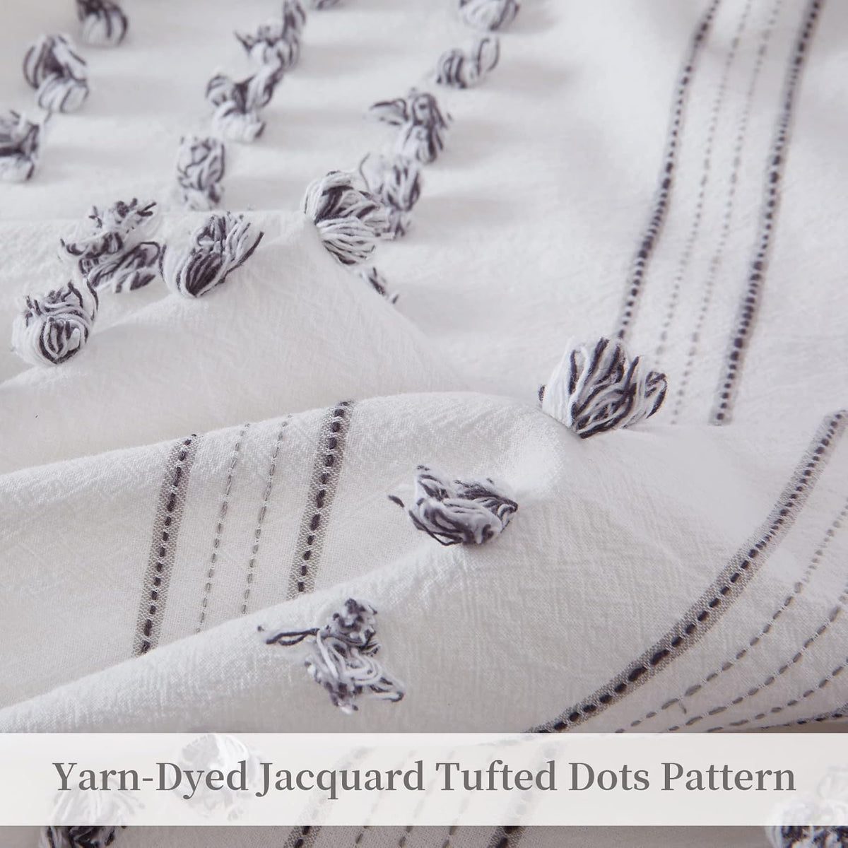 100% Cotton Queen Size 3Pcs Yarn-Dyed Tufted Dots Jacquard Duvet Cover Set B506