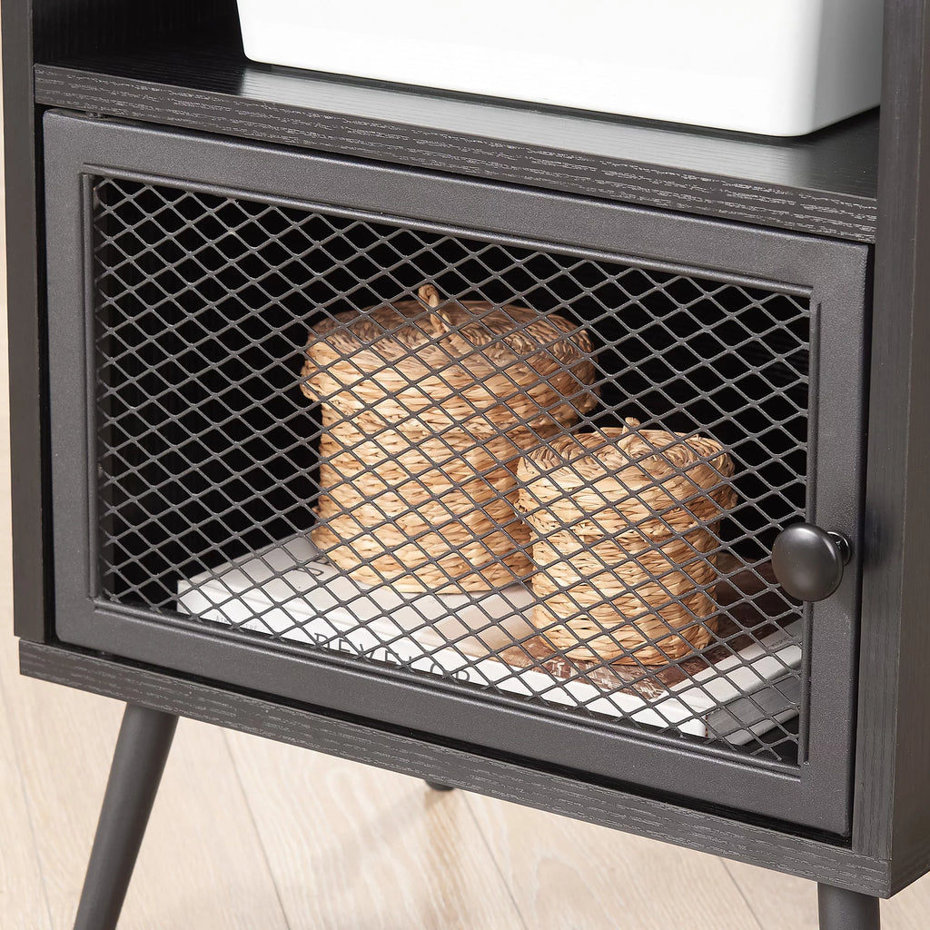 Set of 2 Black Nightstand with Storage Cabinet J250