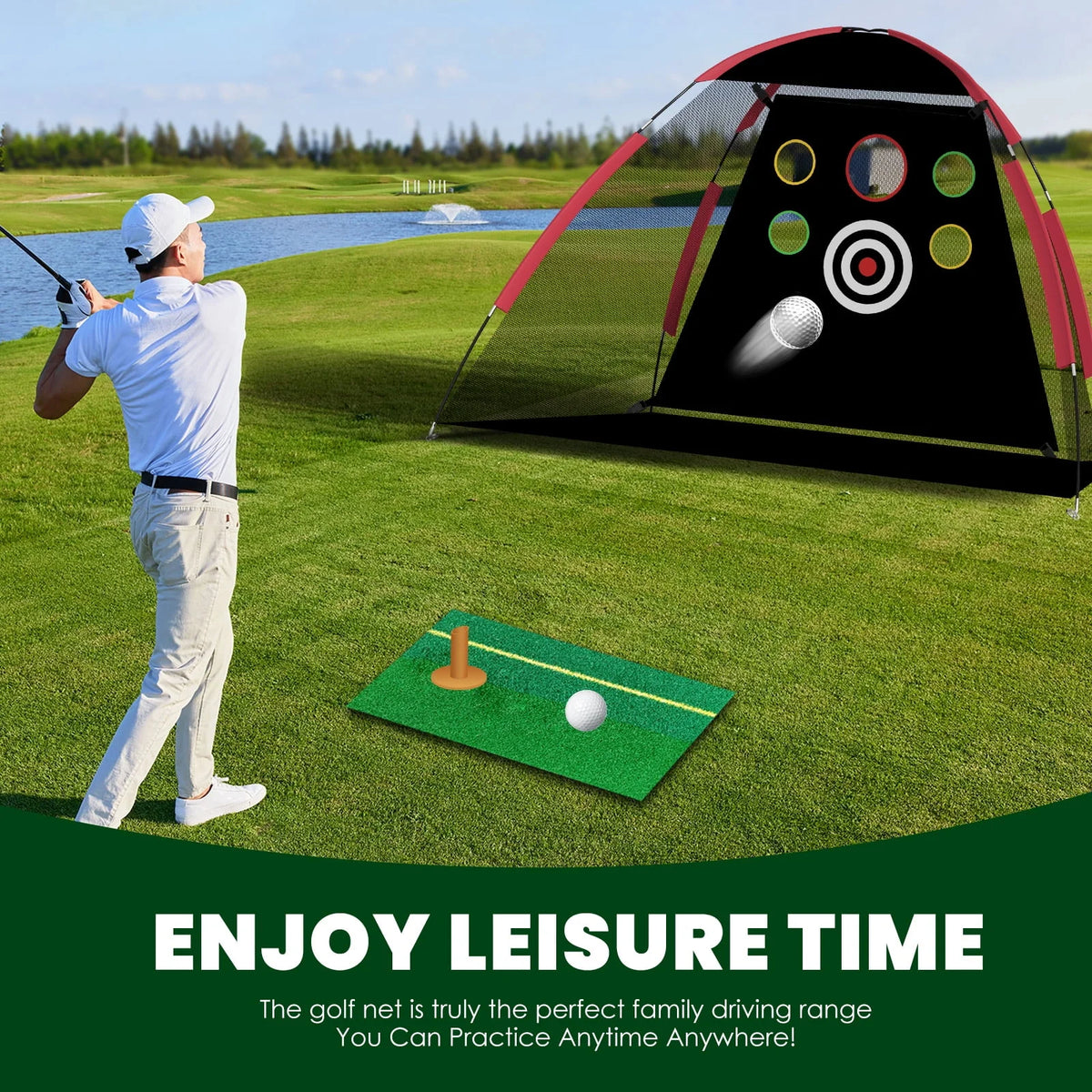 Golf Practice Net with Hitting Mat and Carry Bag I89297