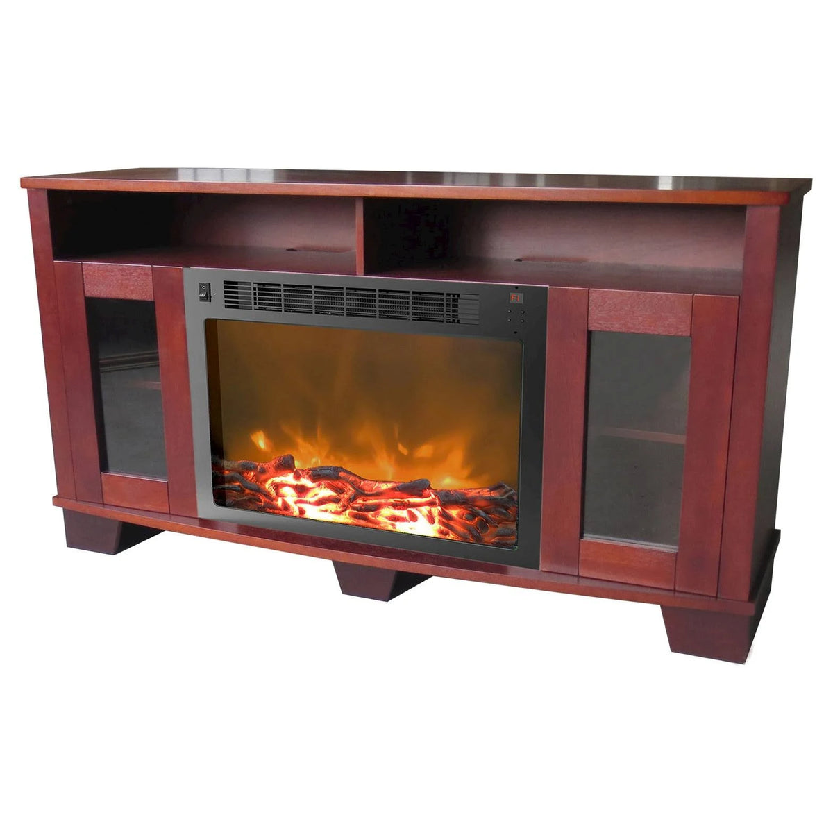 Mahogany Fireplace Mantel with Electronic Fireplace Insert N78429