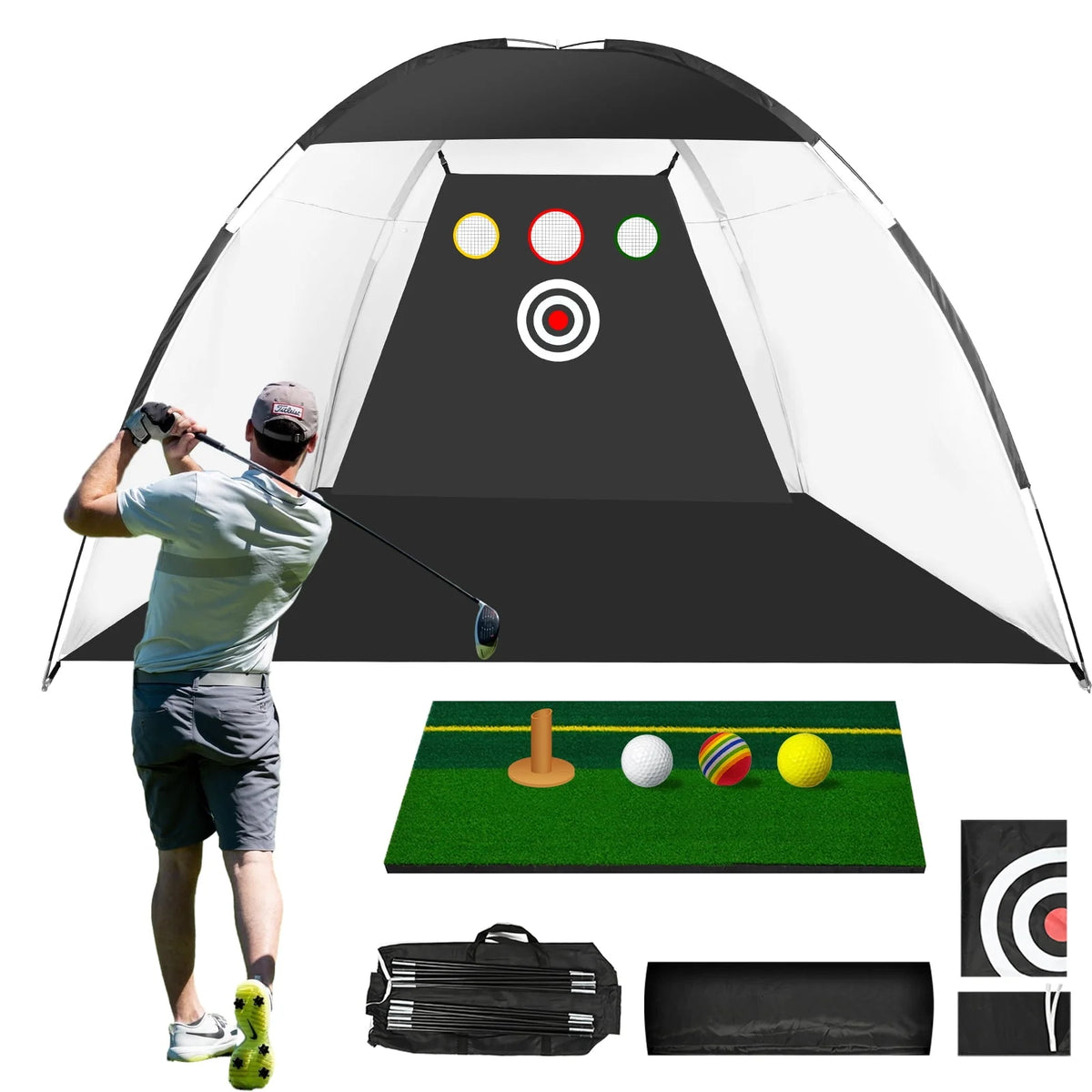 Golf Practice Net with Hitting Mat and Carry Bag I89297