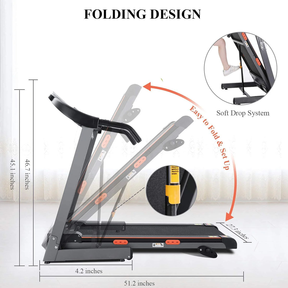 Electric Foldable Treadmill 2.5 HP 3 Levels Incline B5056