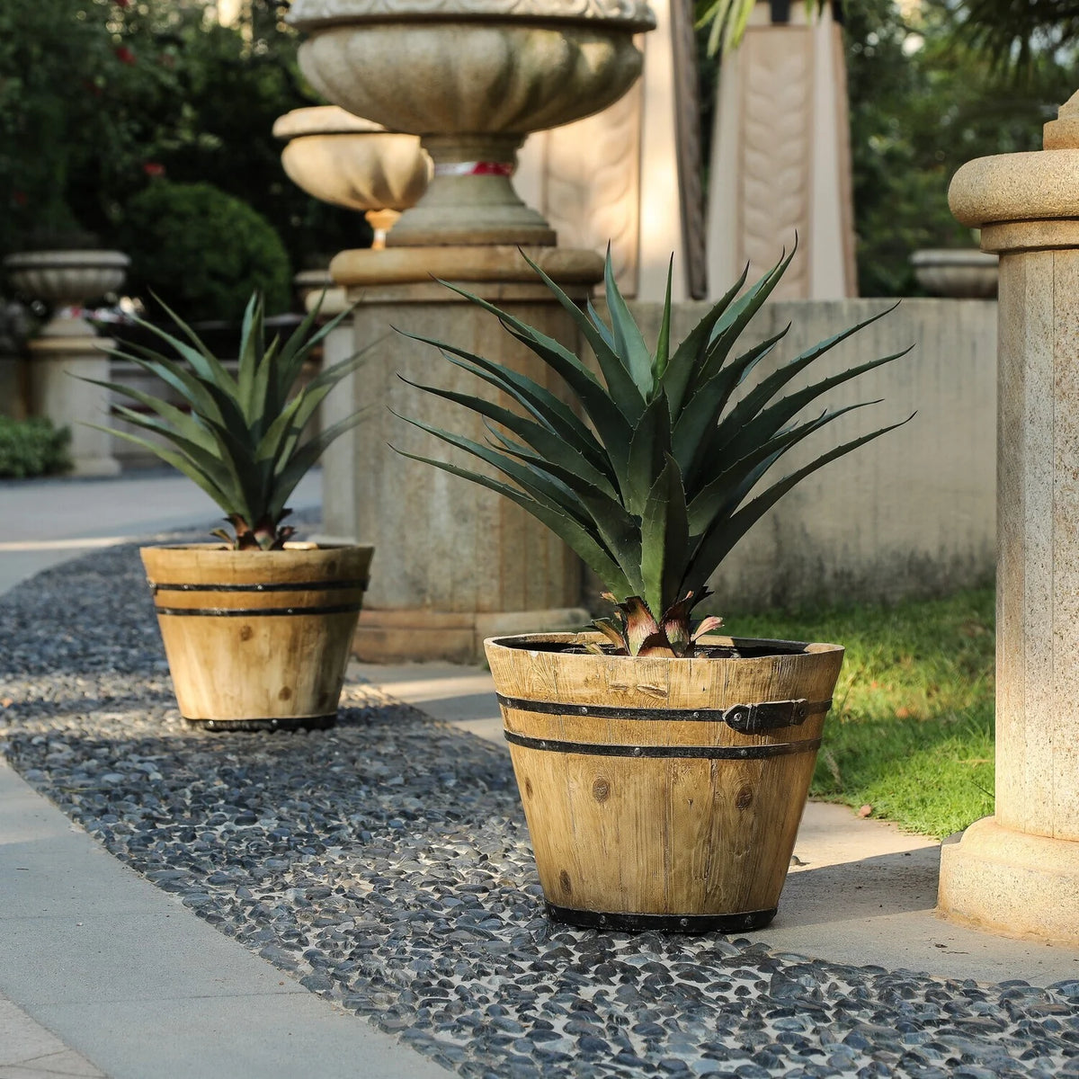 Set Of 2 Rustic Brown Faux Wood Planters P53644