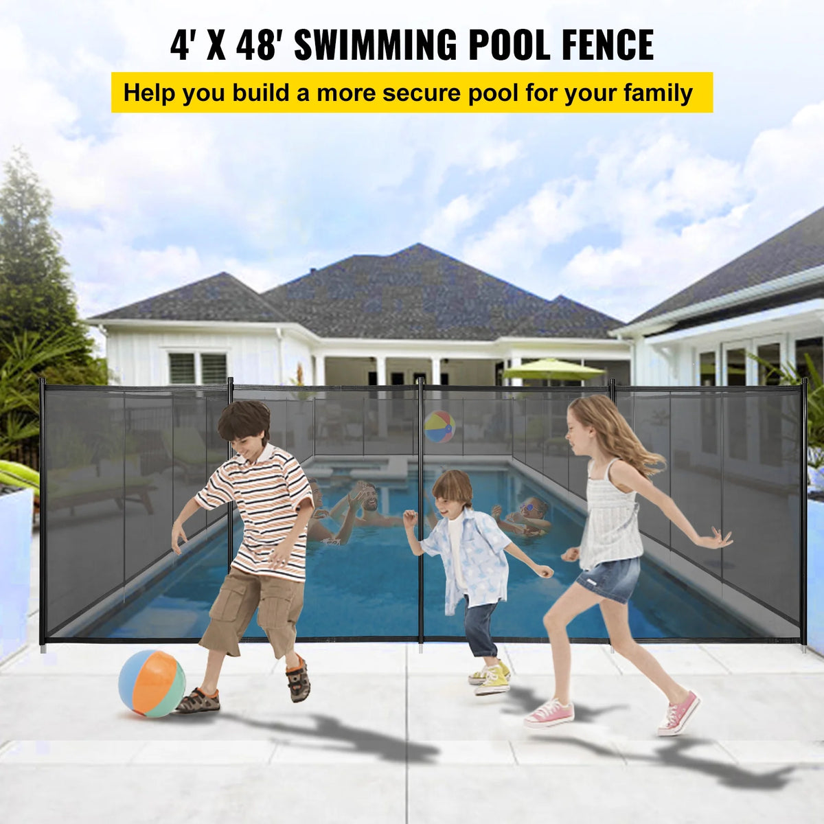 Black 4 x 48 ft Removable Pool Fence Mesh S5434