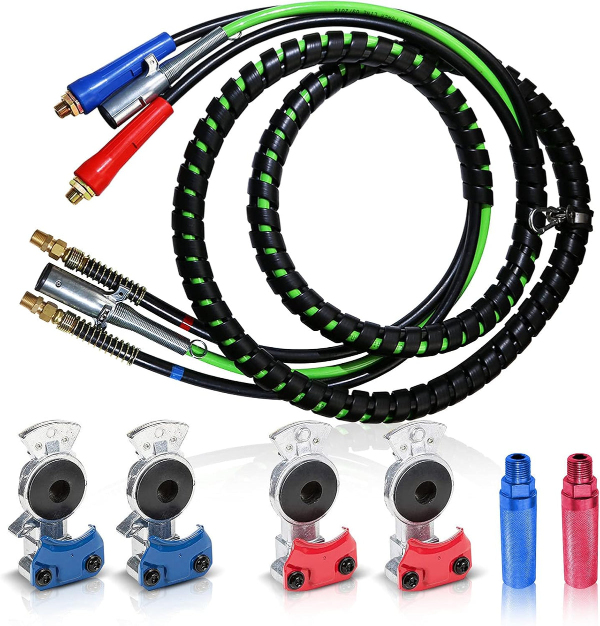 15 Feet 7 Way Semi Truck Trailer Electrical Cable ABS Wire & Air Hose Assembly with Aluminum Service Emergency Glad Hands I746