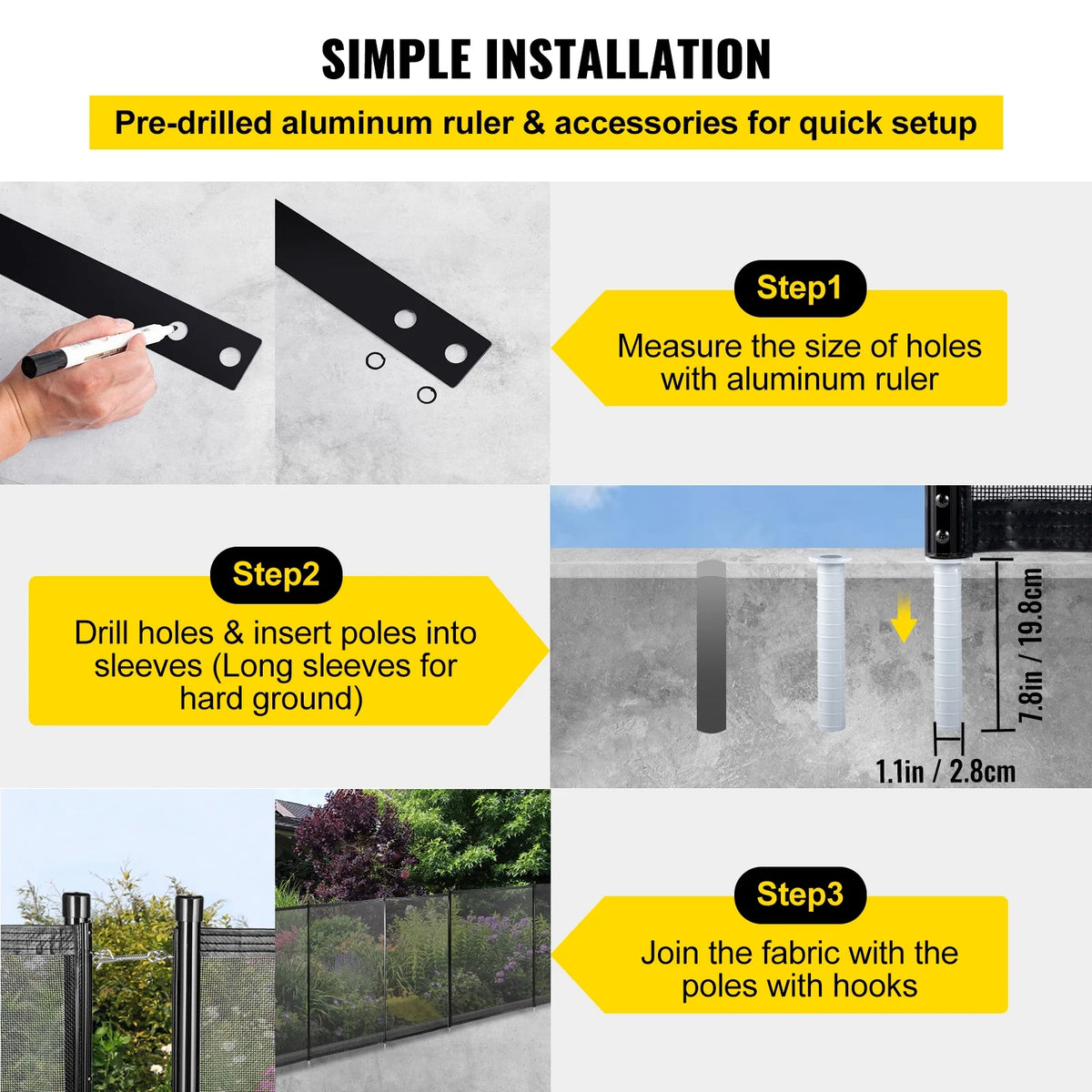 Black 4 x 48 ft Removable Pool Fence Mesh S5434