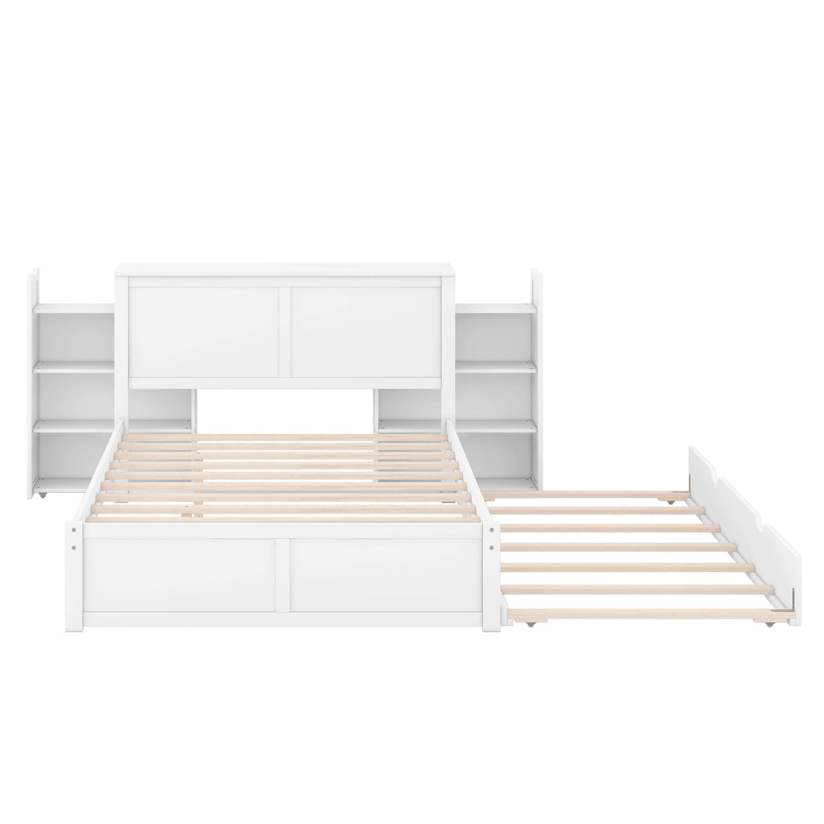 Full Size Wood Platform Bed with Trundle and Storage M756