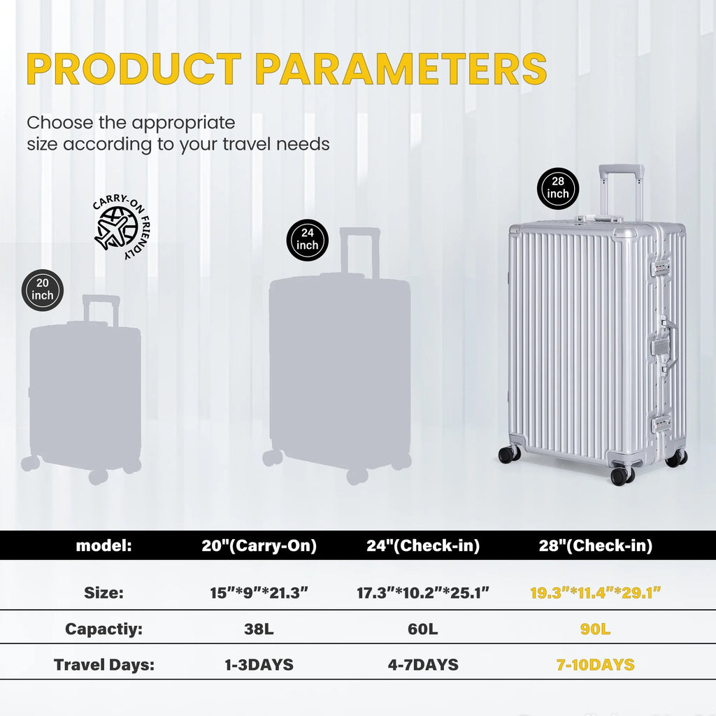 28in Silver Hard Shell Carry On Luggage with Wheels E891