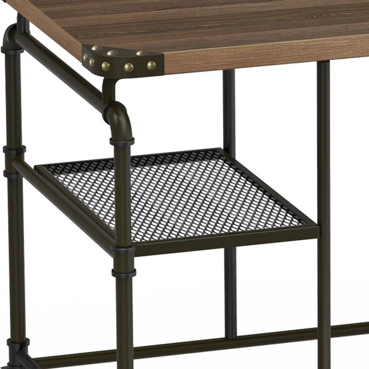 Industrial Metal Writing Desk with Wooden Top L77516